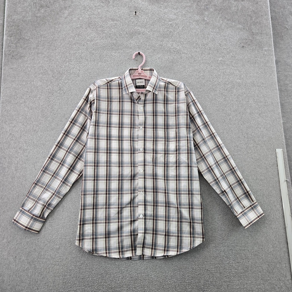Armani Exchange Men Button Up Shirt 40 White Plaid Long Sleeve Logo